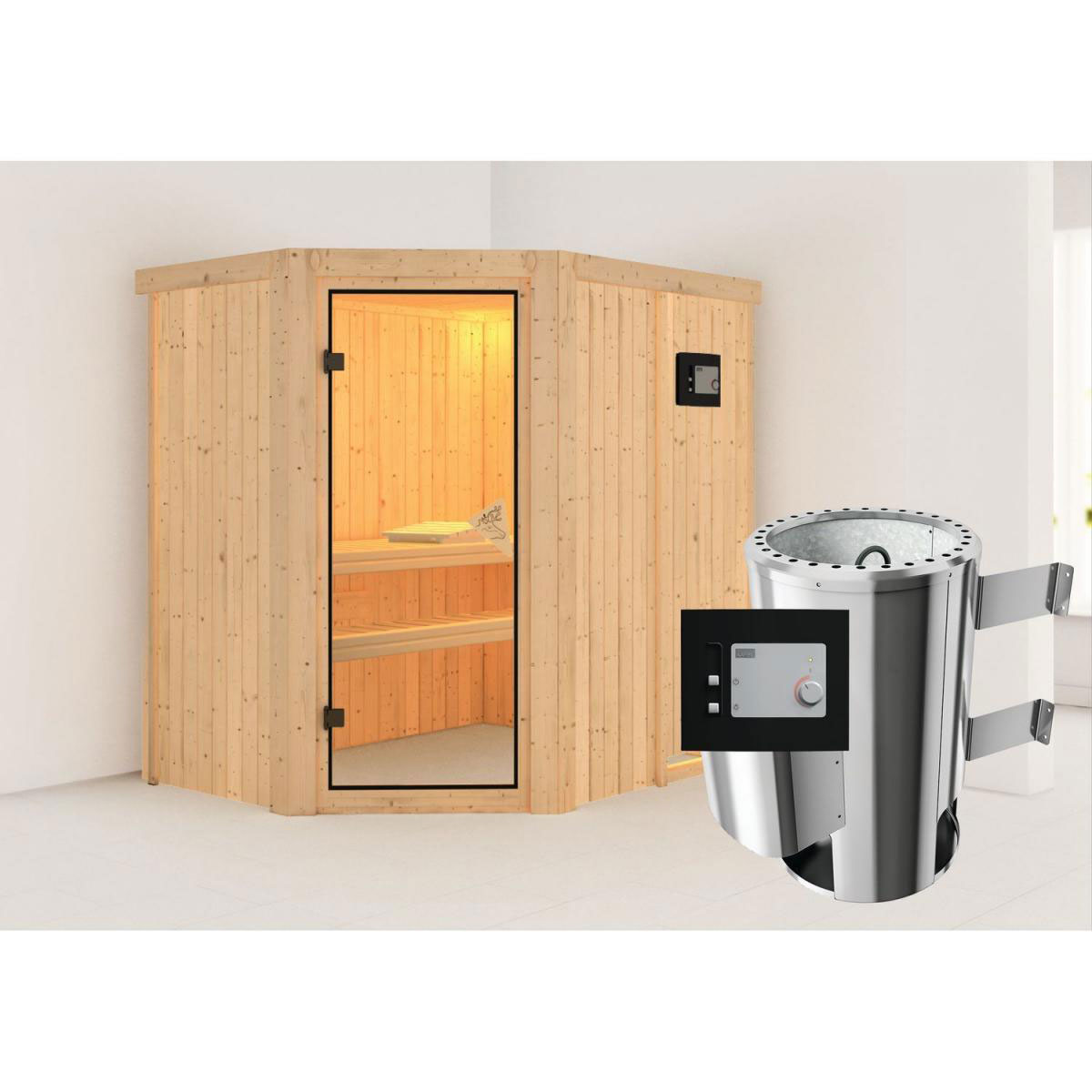 Karibu Systemsauna Saja 68 mm 3,6 kW Ofen externe Strg modern ohne Kranz Bild 1
