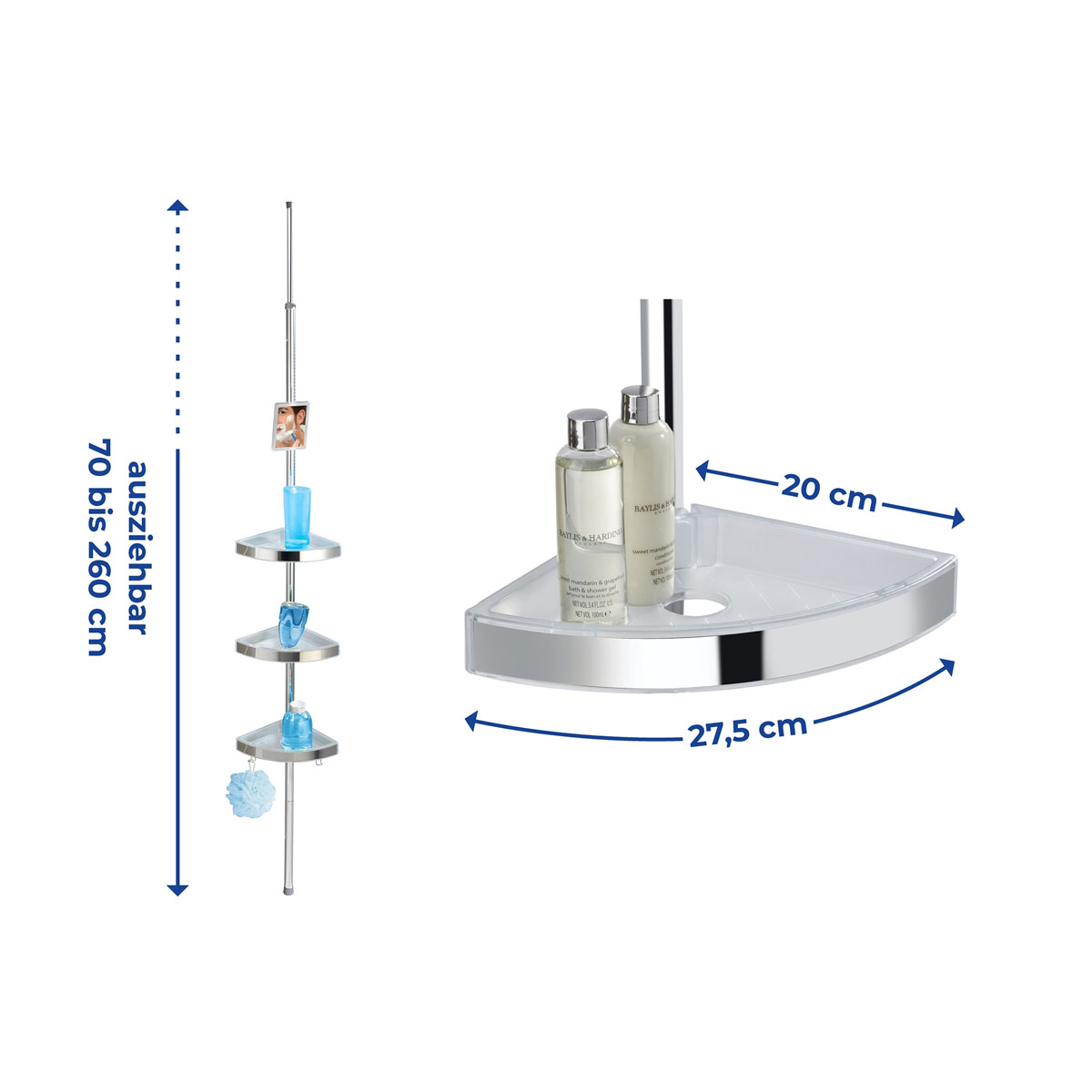 Wenko  Teleskop Duschecke Premium glänzend mit 3 Ablagen und Spiegel Bild 3