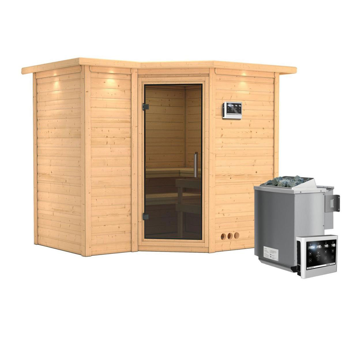 Karibu Sahib 2 Eckeinstieg 9 kW Ofen Bio externe Strg mit Kranz Tür graphit Bild 3