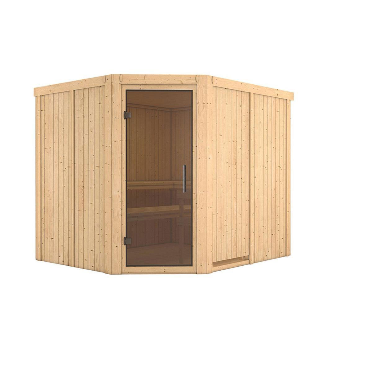 Karibu Sauna Malin Eckeinstieg ohne Ofen Tür graphit ohne Kranz Bild 2