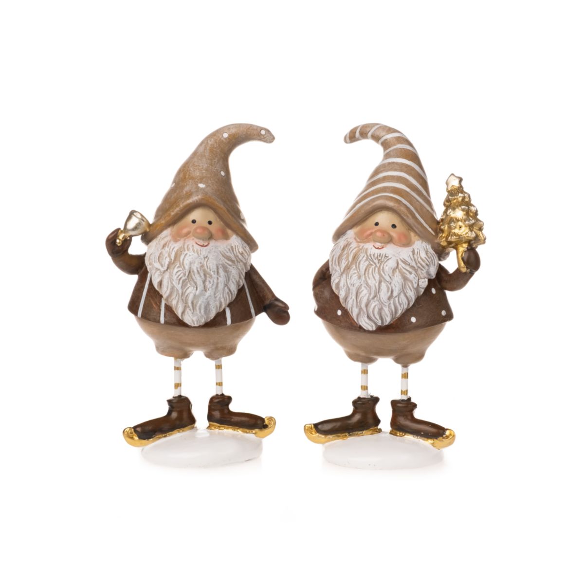 Santa mit Glocke/ Tanne 14cm beige braun