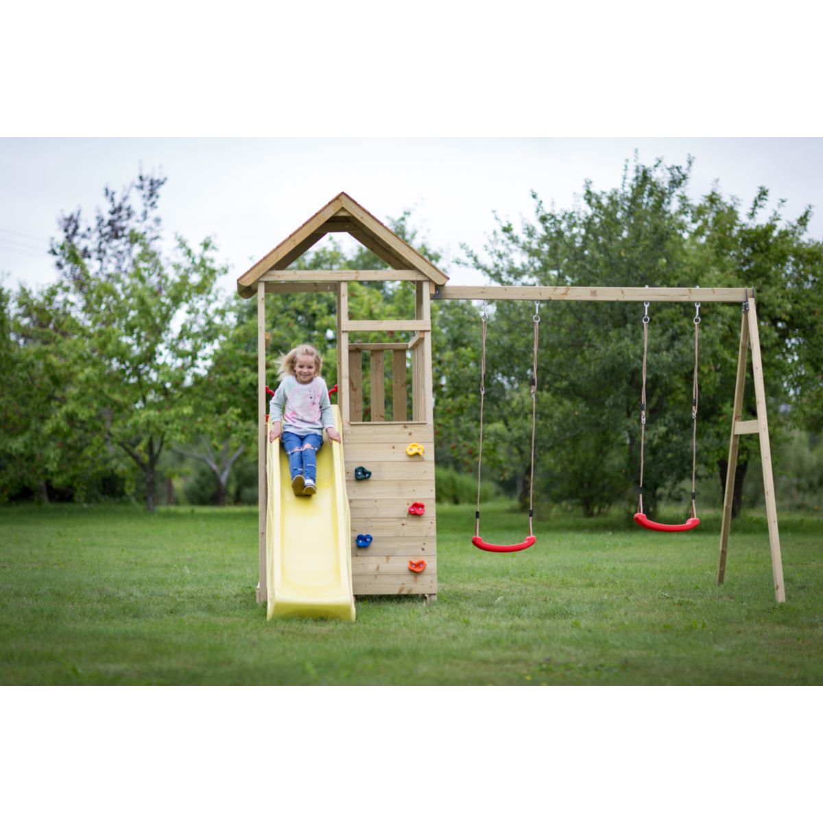 Wendi Toys Spielhaus Giraffe inkl. Rutsche, Kletterwand und Schaukel 280x340x270 cm Bild 3