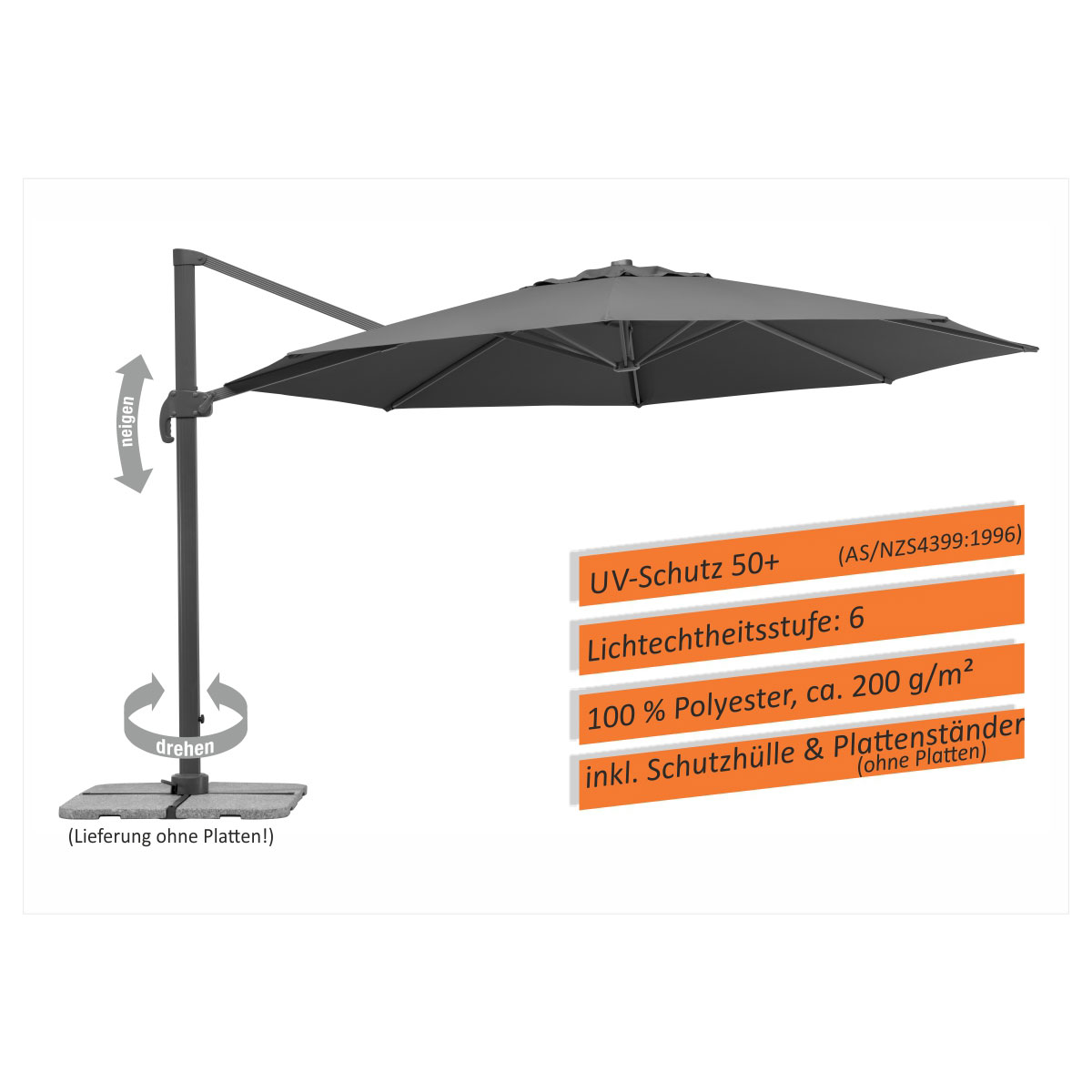 Schneider Schirme Ampelschirm Rhodos Grande Durchmesser 400 cm anthrazit Bild 9