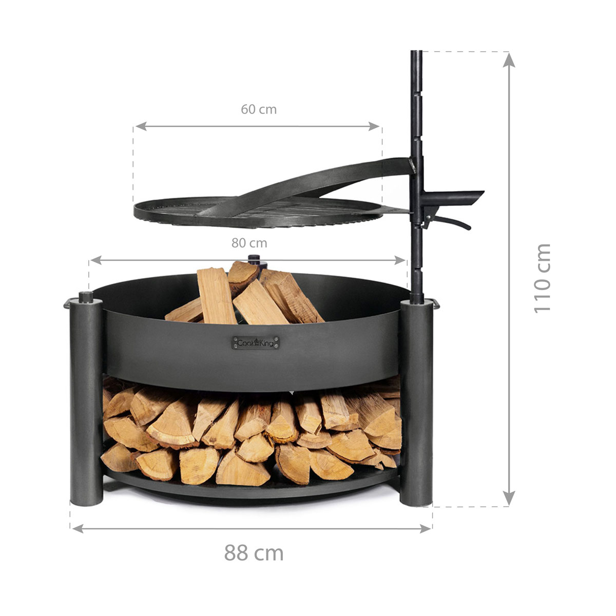 CookKing Feuerschale Montana X inkl. Holzlager & Zubehör 88x110cm Schwarz Bild 3
