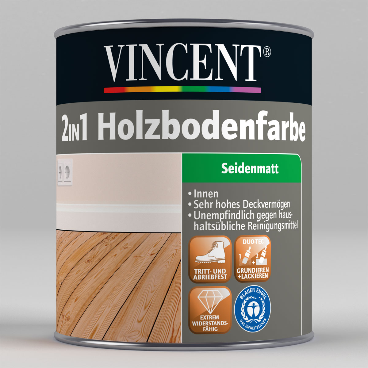 Vincent 2in1 Holzbodenfarbe RAL7001 silbergrau 750 ml