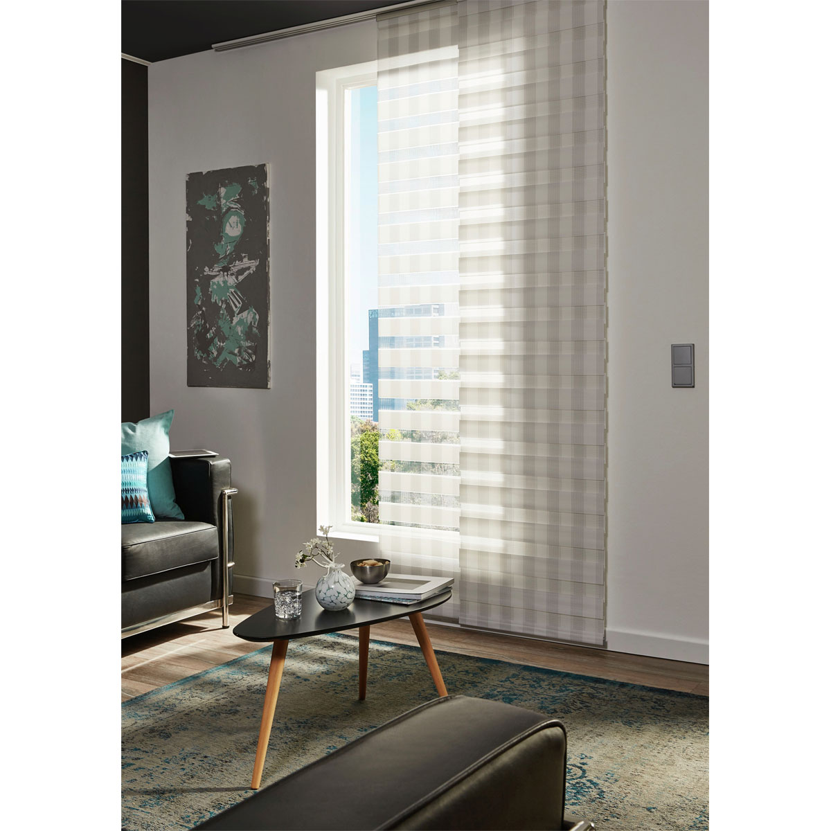 Gardinia Flächenvorhang Day+Night 245 x 60 cm weiß kariert Bild 2