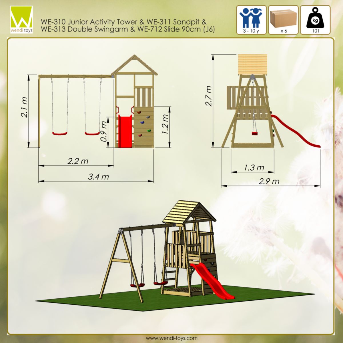 Wendi Toys Spielhaus Salamander inkl. Rutsche, Kletterwand und Schaukel 290x340x270 cm Bild 7
