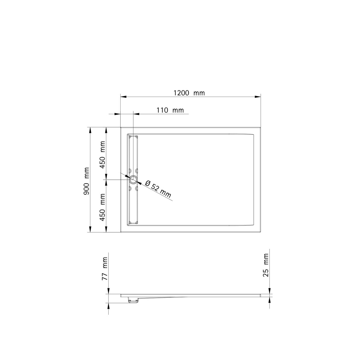 Schulte Duschwanne Rechteck extra flach Rinne 900 x 1200 mm Alpinweiß Bild 3