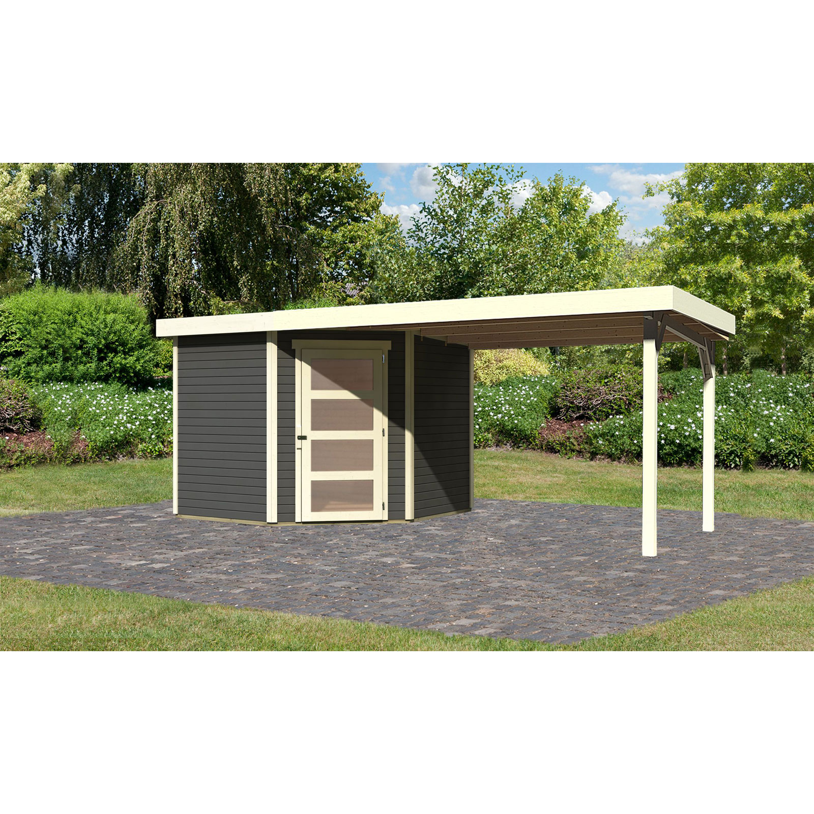 Karibu BBH Schwandorf 5 Set mit Anbau terragrau