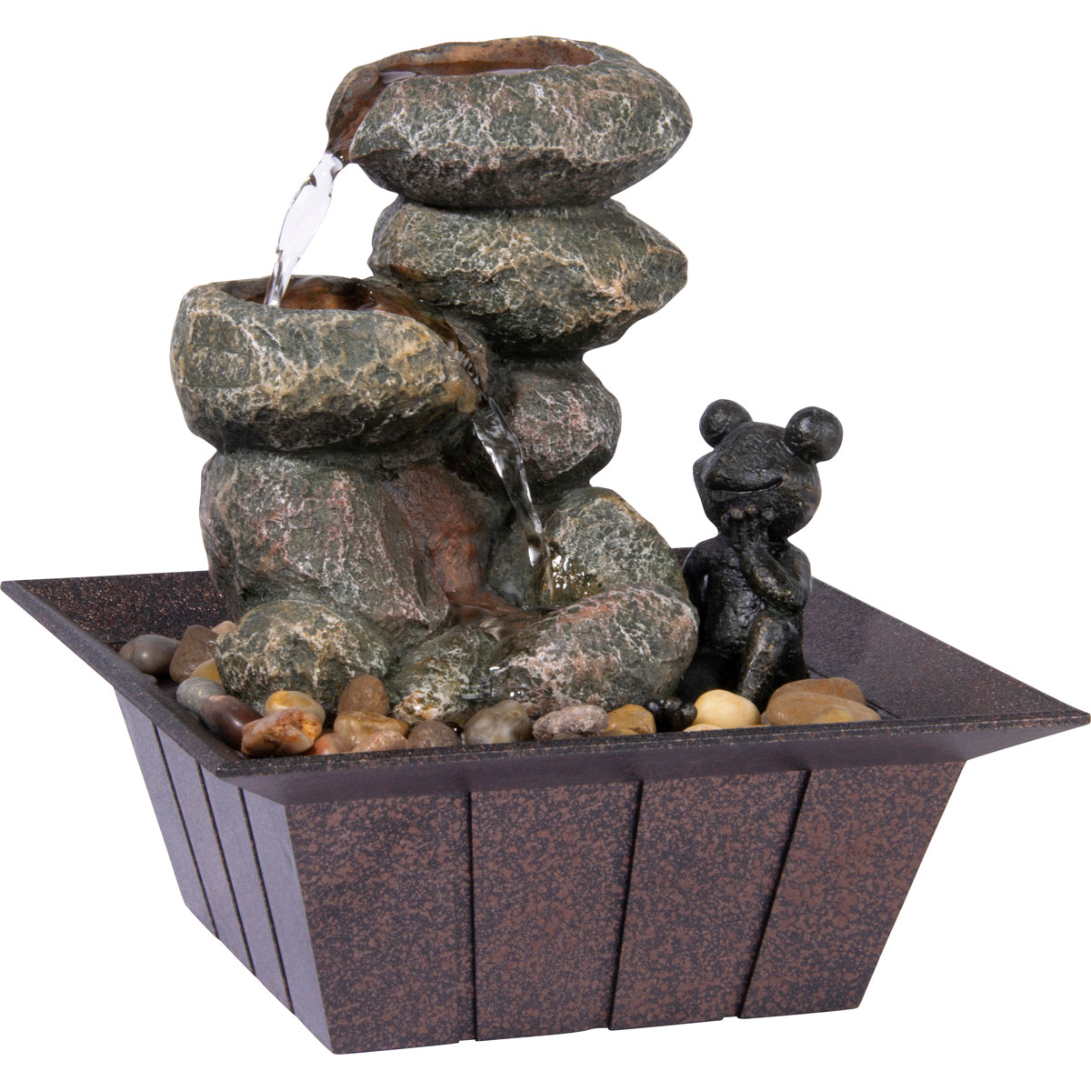 dobar Zimmerbrunnen mit Frosch 20 x 21,5 x 20 cm grau-schwarz Bild 1