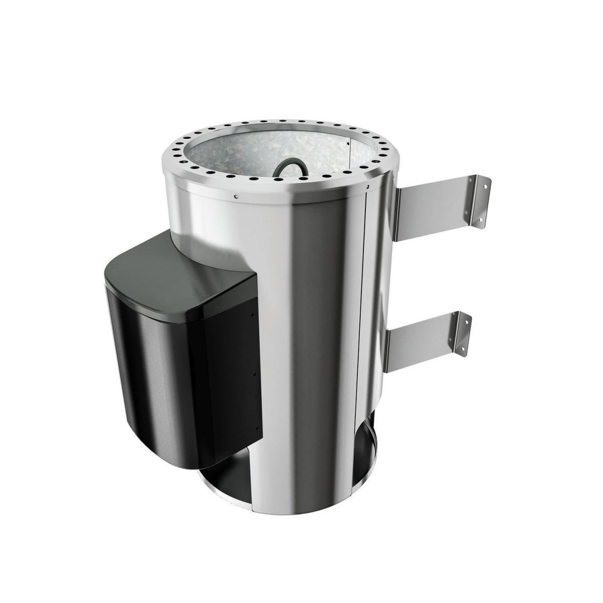 Karibu Sauna Nanja Eckeinstieg 3,6 kW Ofen externe Strg modern mit Kranz graphitfarbene Glastür Bild 2