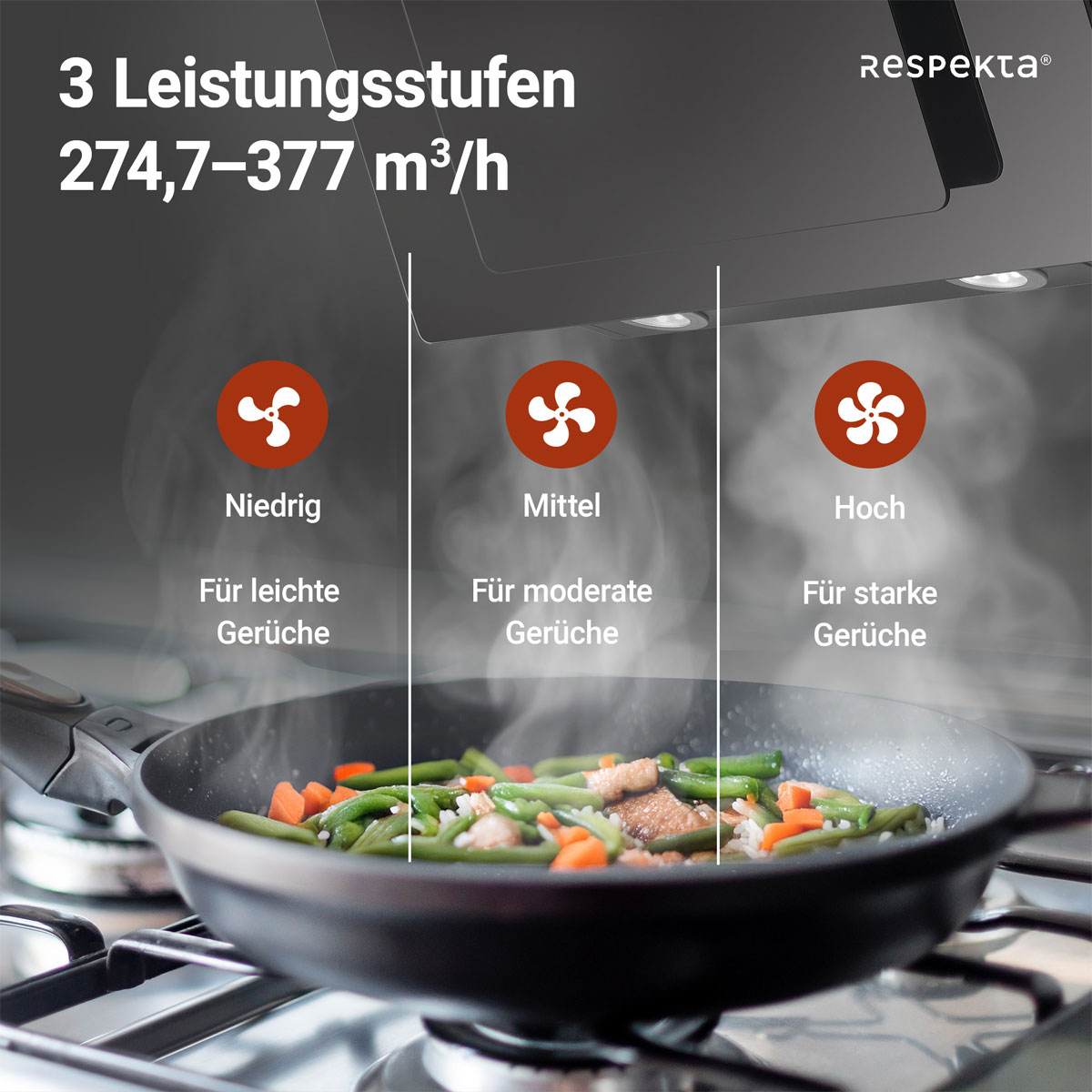 Respekta Haube Schwarz, 60 cm, EEK B3 Leistungsstufen LED-Beleuchtung Bild 9