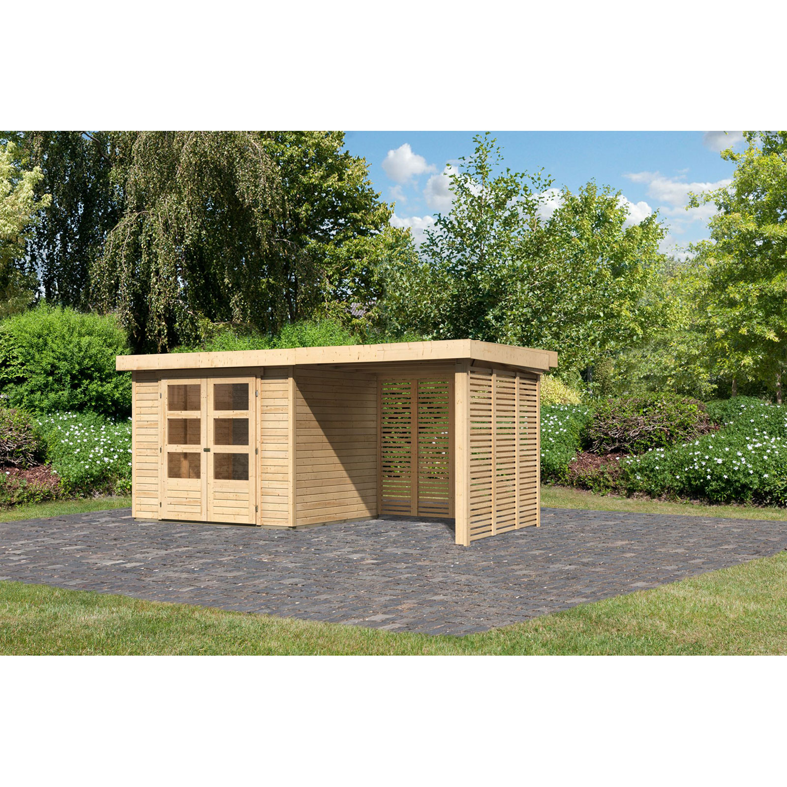 Karibu BBH Askola 3 Set mit Anbaudach naturbelassen Bild 2