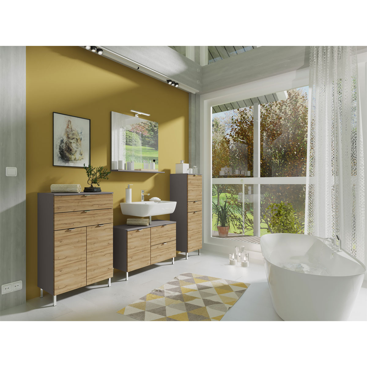 Kommode Maureen mit 2 Schubkästen 60 x 97 x 34 cm graphit/Grandson-Eiche-Nachbildung Bild 6