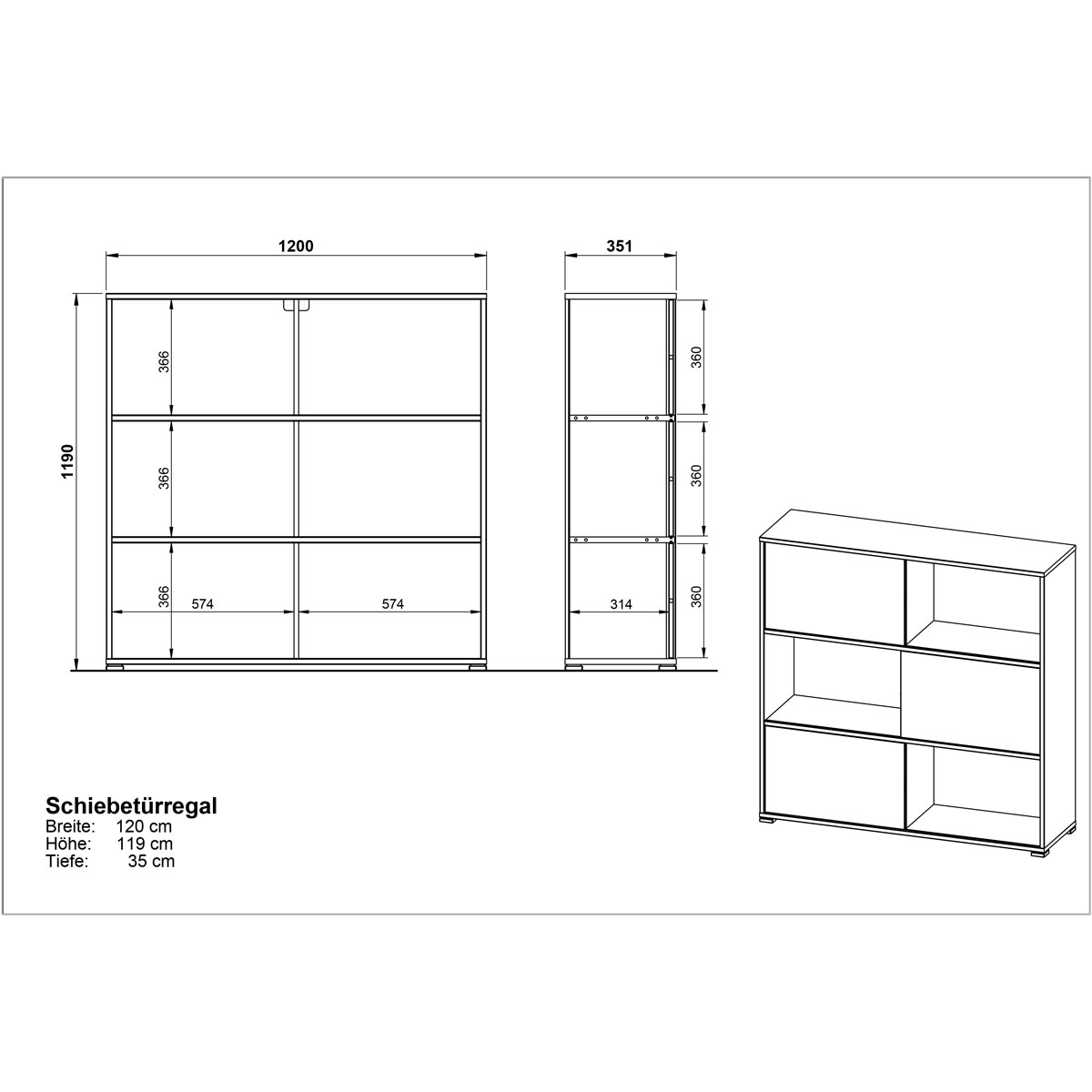 Schiebetürregal 120 x 119 x 35 cm weiß/Sonoma Eiche Bild 10