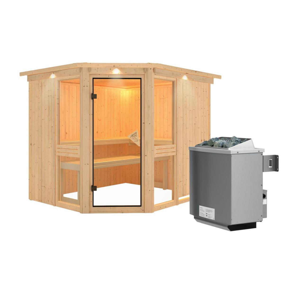 Karibu Amelia 3 Eckeinstieg 9 kW Ofen integr Strg mit Kranz Bild 9