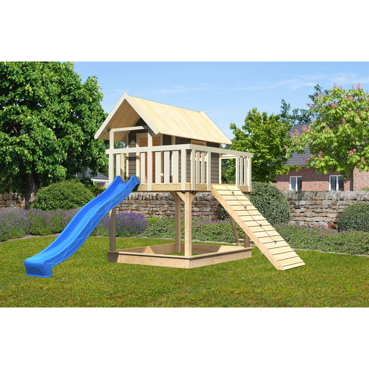 Karibu Fidel inklusive  Rampe terragrau Rutsche blau