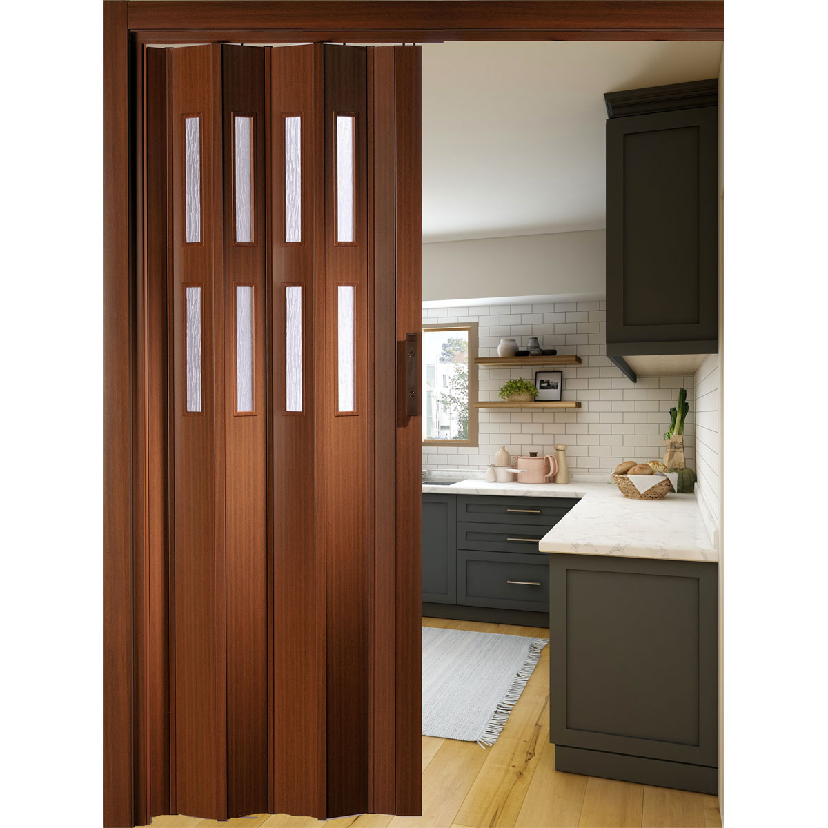 FORTE Kunststoff-Falttür Luciana B 88,5 x H 202 cm Mahagoni 2 Fenster Bild 5