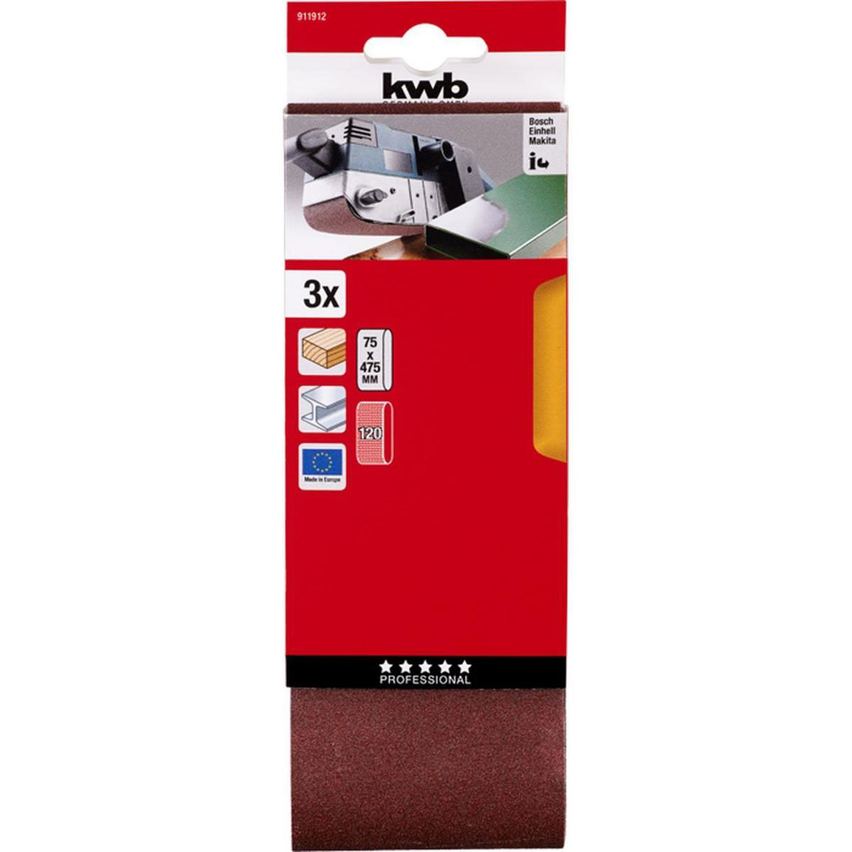 kwb  Schleifbänder Holz und Metall 75 x 457 mm K120 Bild 2