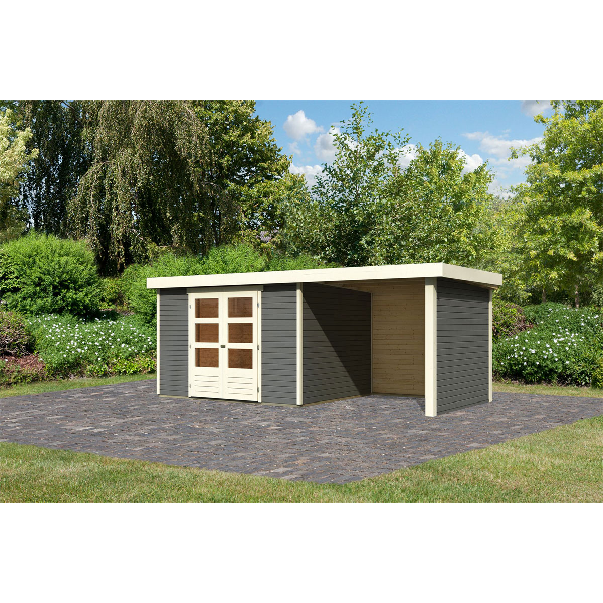 Karibu BBH Askola 5 Set mit Anbaudach terragrau