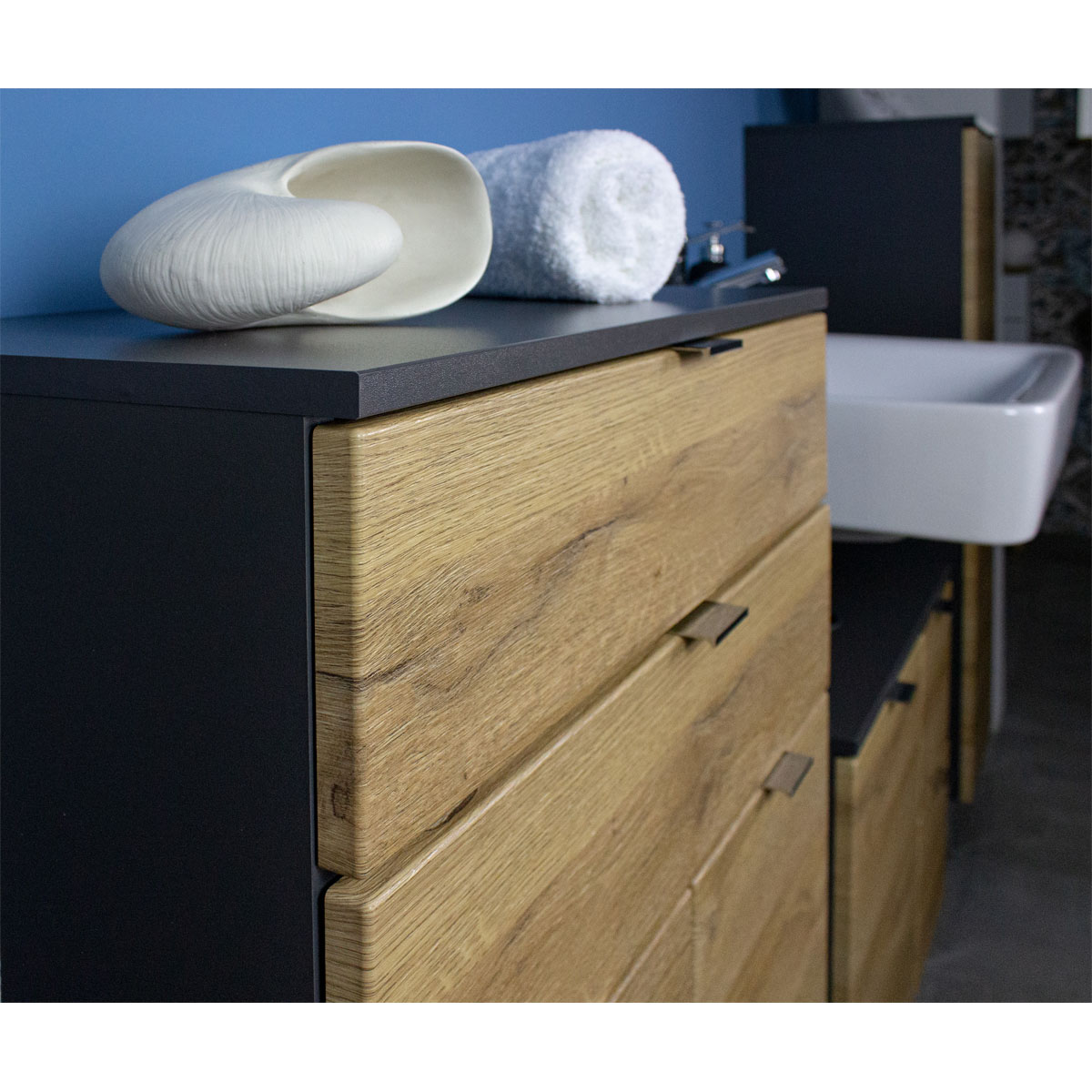 Kommode Maureen mit 2 Schubkästen 60 x 97 x 34 cm graphit/Grandson-Eiche-Nachbildung Bild 3