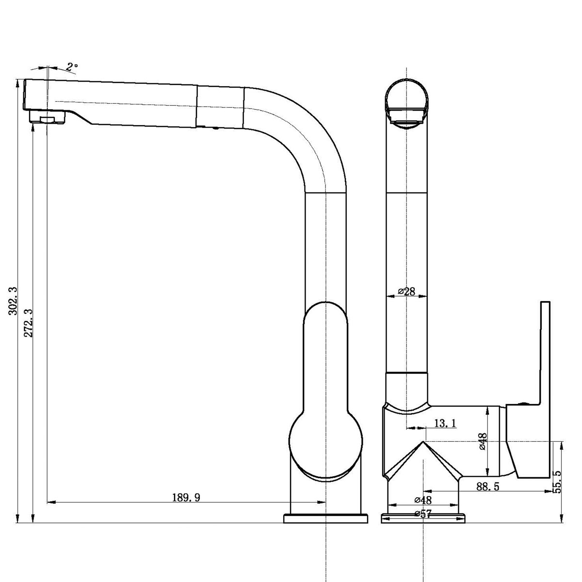Spültischarmatur London Niederdruck mit herausziehbarem Auslauf chrom Bild 2