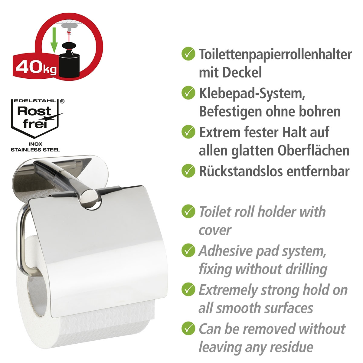 Wenko Turbo-Loc Toilettenpapierhalter Orea Shine mit Deckel Bild 3