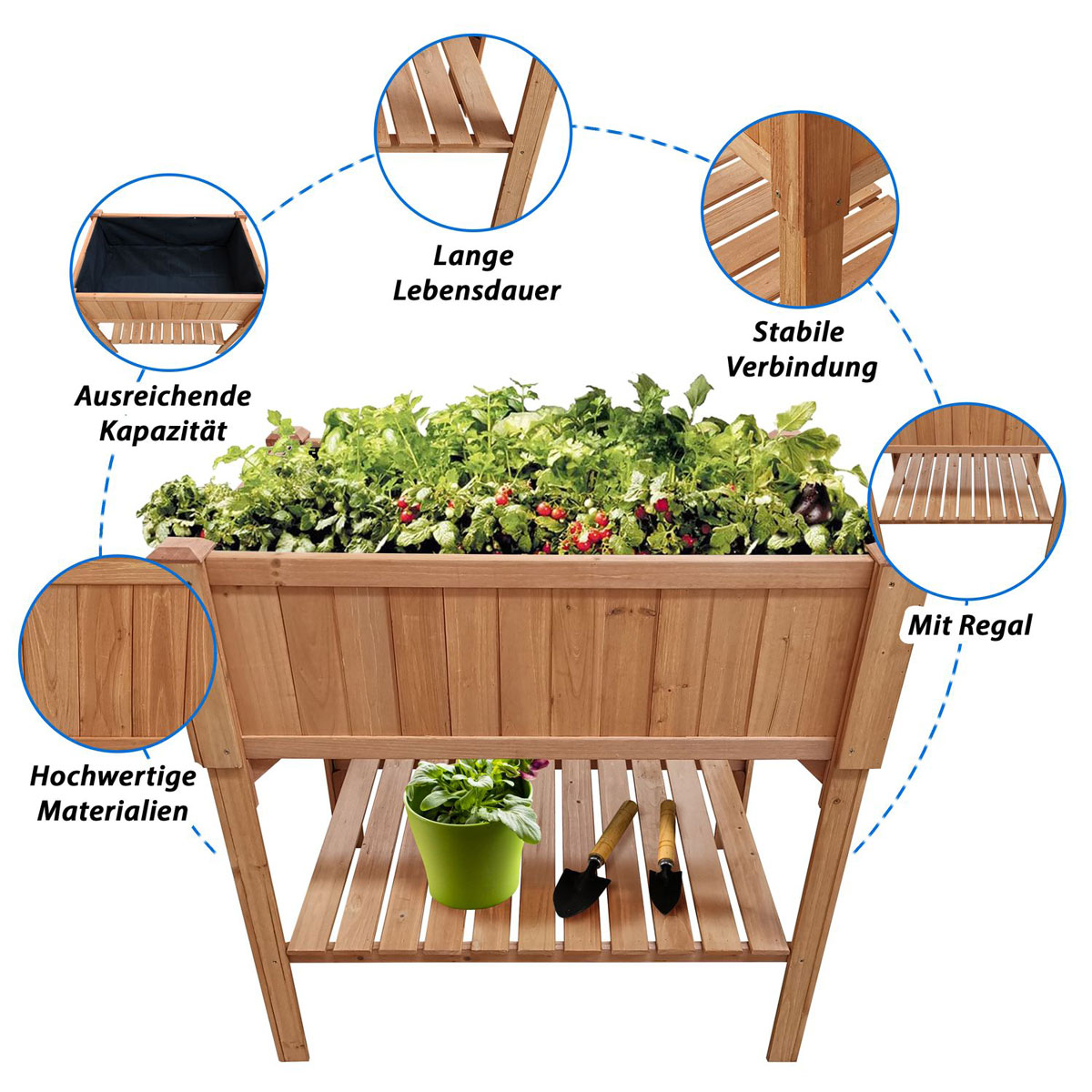 Coemo Hochbeet Kräuterbeet mit Pflanzfolie 120 x 40 x 90 cm Bild 4