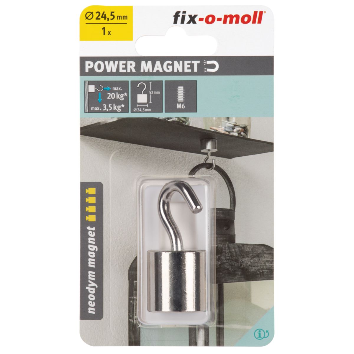 Suki Topfmagnet Neodym mit Schraubhaken M6 Ø 24,5 x 52 mm, silber Bild 2