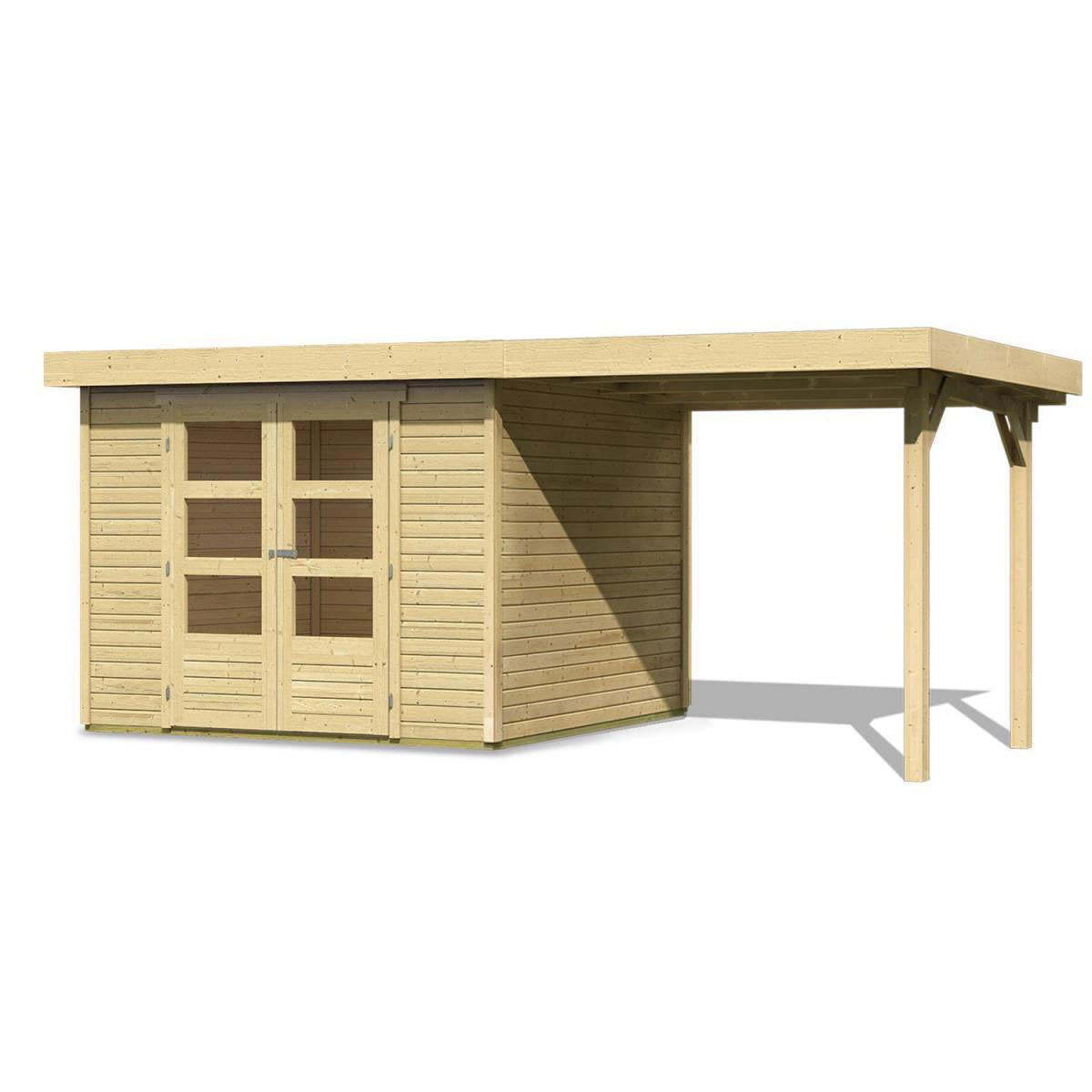 Karibu Gartenhaus Askola mit Anbaudach 225 cm naturbelassen 302 x 217 x 211 cm Bild 2
