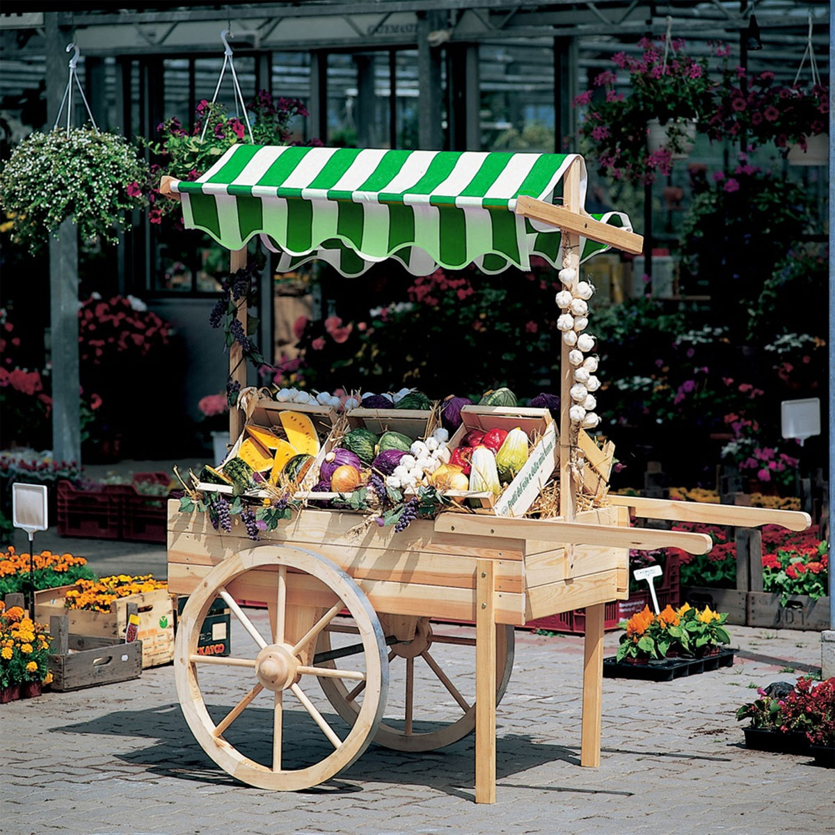 Promadino Marktwagen mit Baldachin weiß/grün