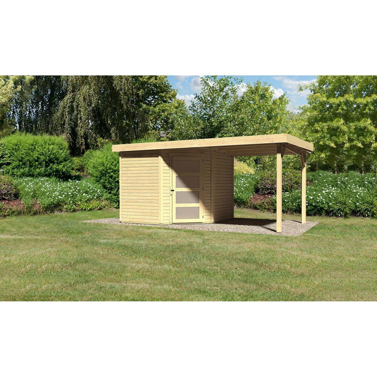 Karibu Gartenhaus Schwandorf 3/5 mit Anbaudach 220 cm 242 x 246 x 218 cm braun Bild 1