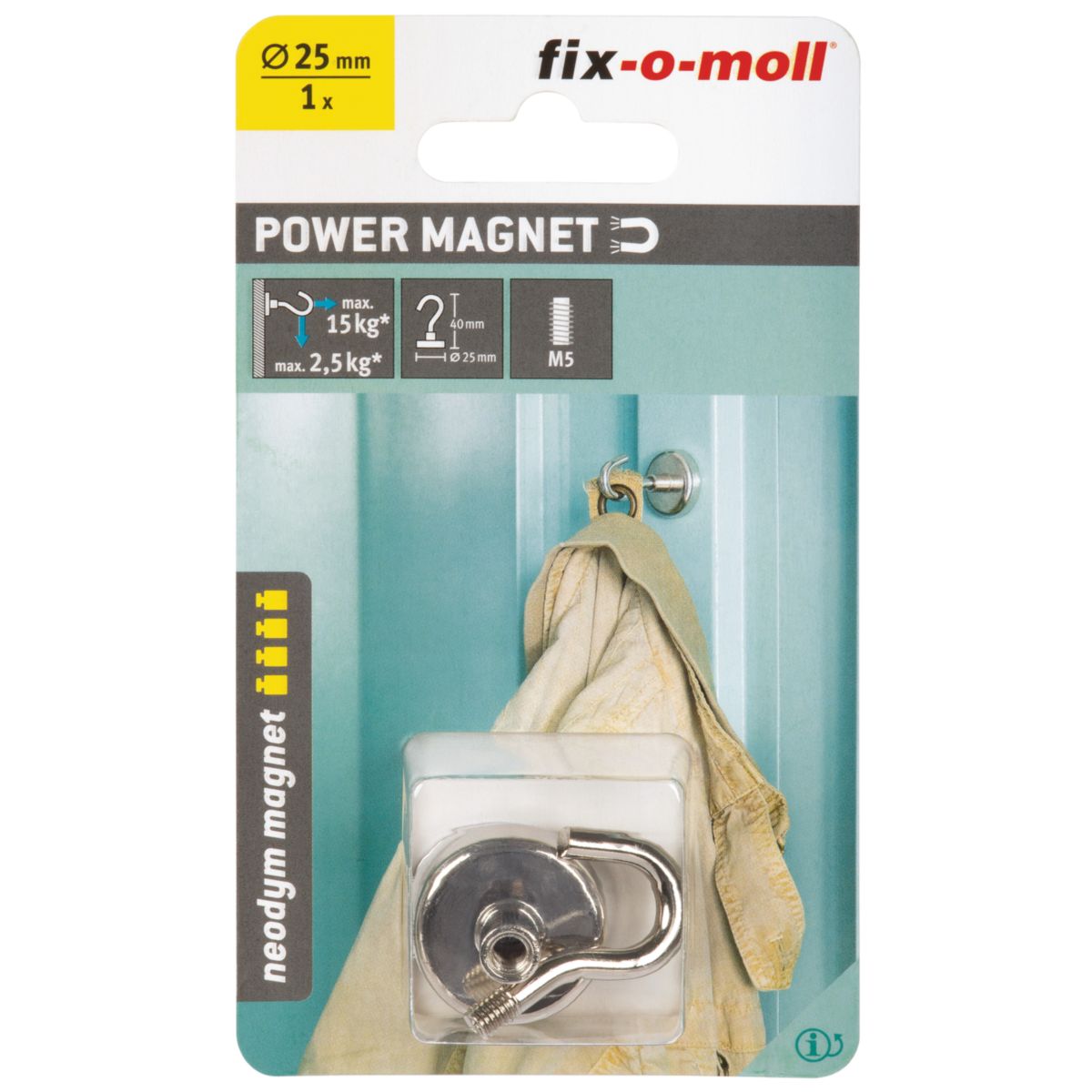 Suki Topfmagnet Neodym mit Schraubhaken M5 Ø 25 x 40 mm, silber Bild 2