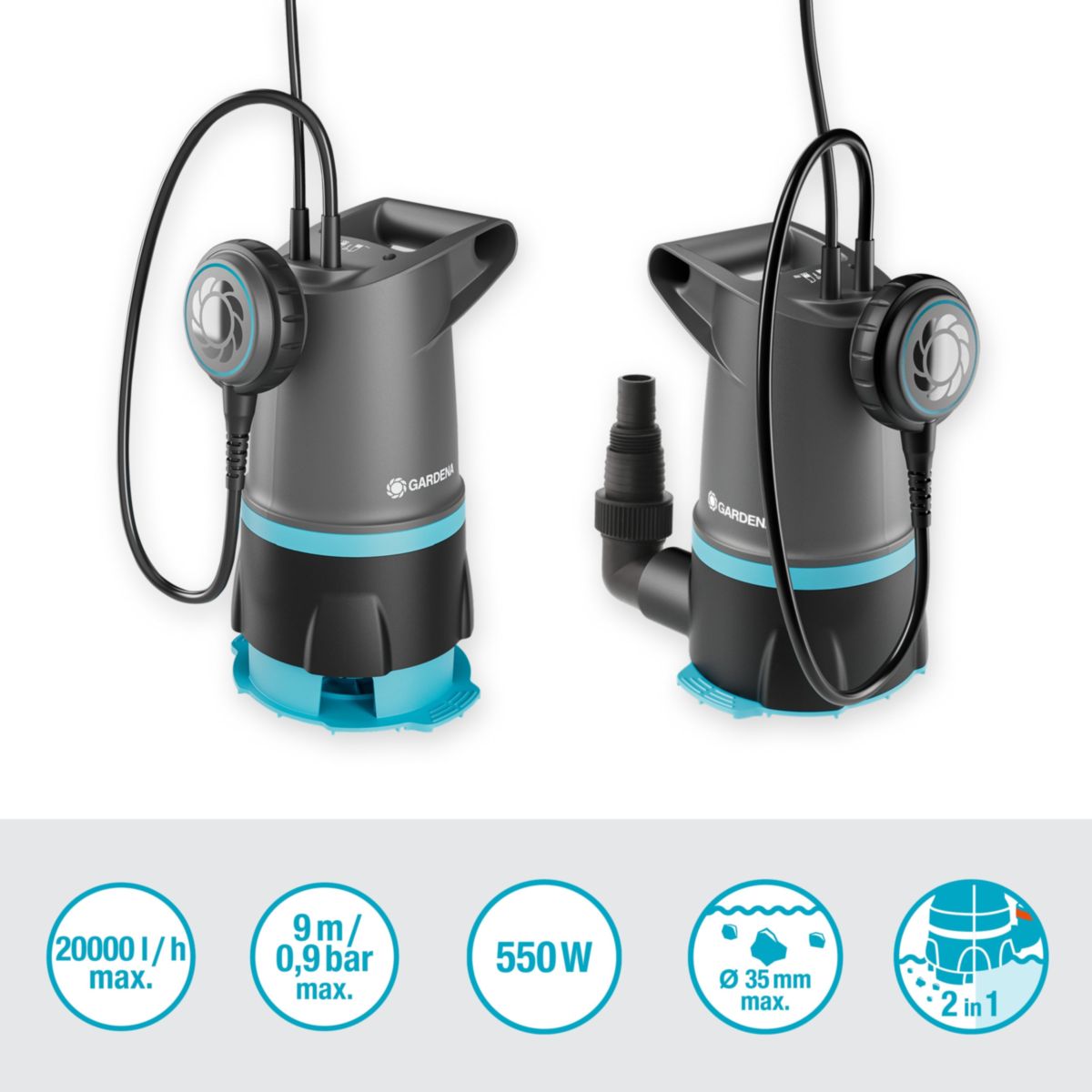 Gardena Klar-/Schmutzwasser-Tauchpumpe 2-in-1 20000 BASIC 20.000 l/h Bild 3
