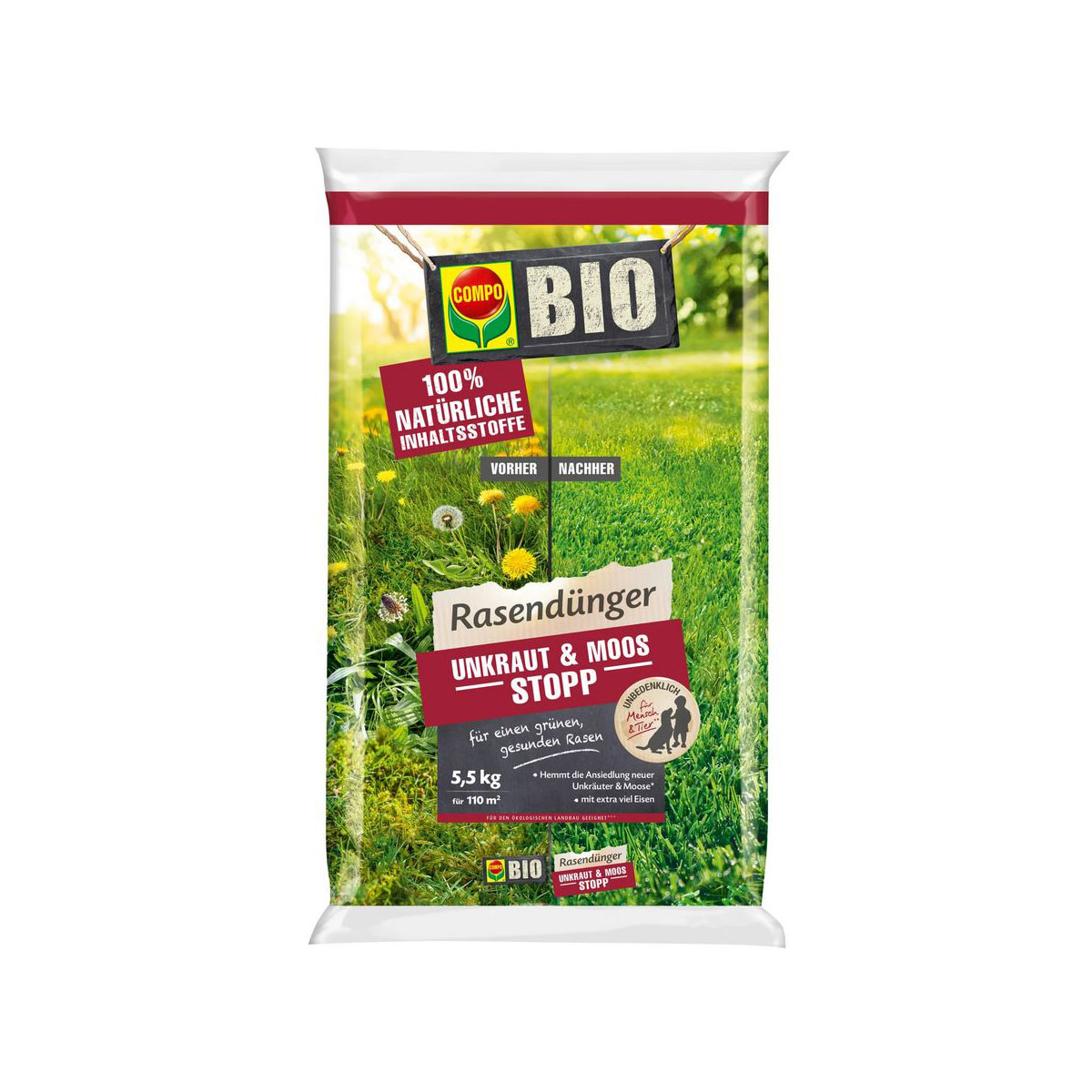 Compo BIO Rasendünger Unkraut & Moos Stopp 5,5 kg für 110 m²