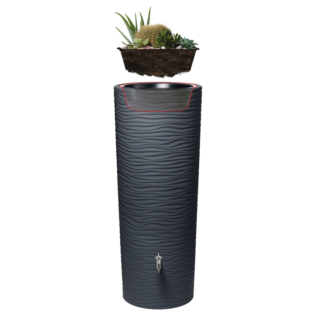 Garantia  Regentonne Natura 2in1 350 Liter graphite grey inkl. Pflanzschale Bild 2