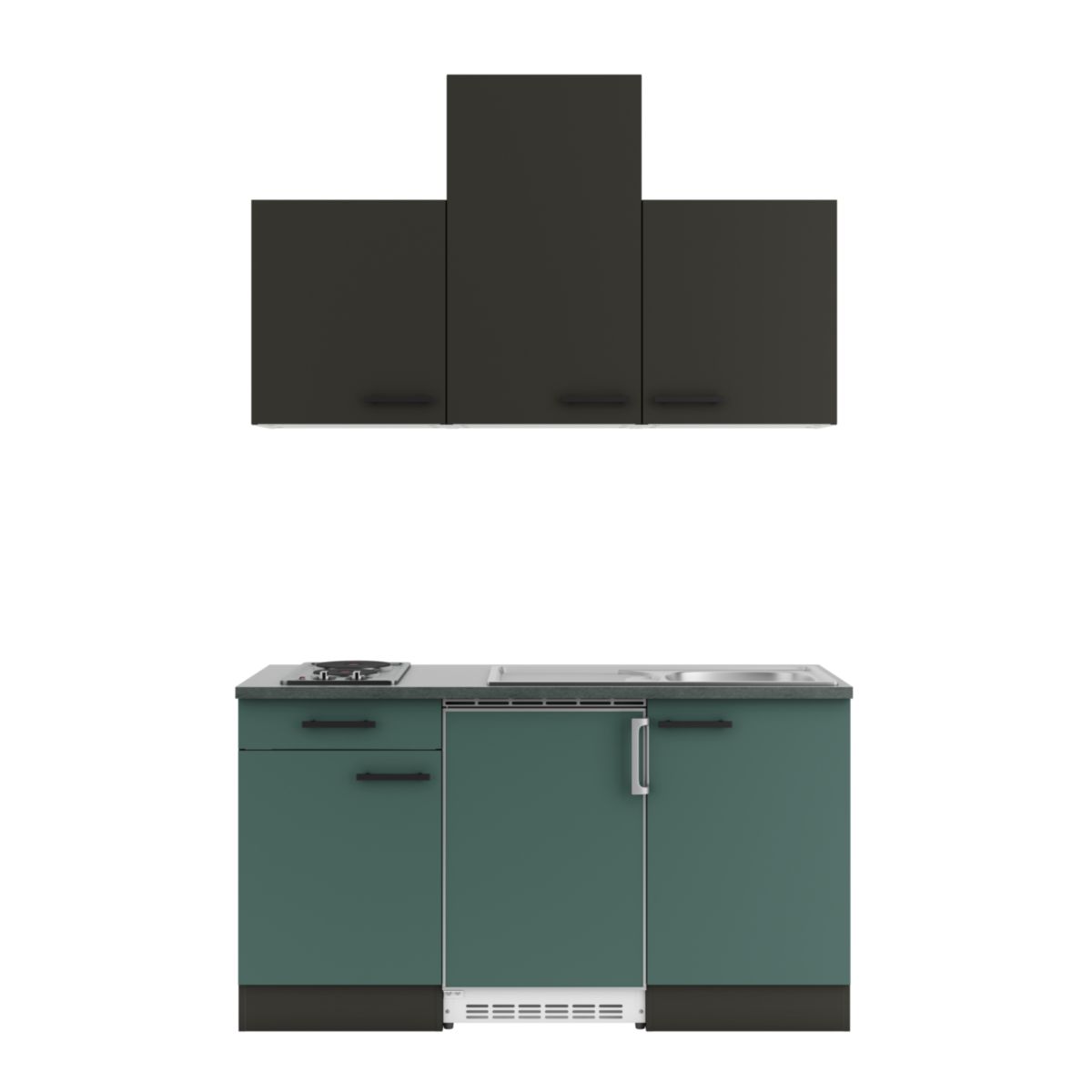 optifit Miniküche Madrid420 Verona405 150 x 226,8 x 60 cm Anthrazit Matt   Steingrün Anthrazit Matt