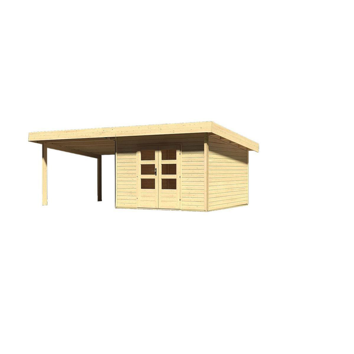 Gartenhaus Northeim 3 im Set mitAnbaudach 3 m Breite, 40 mm naturbelass.