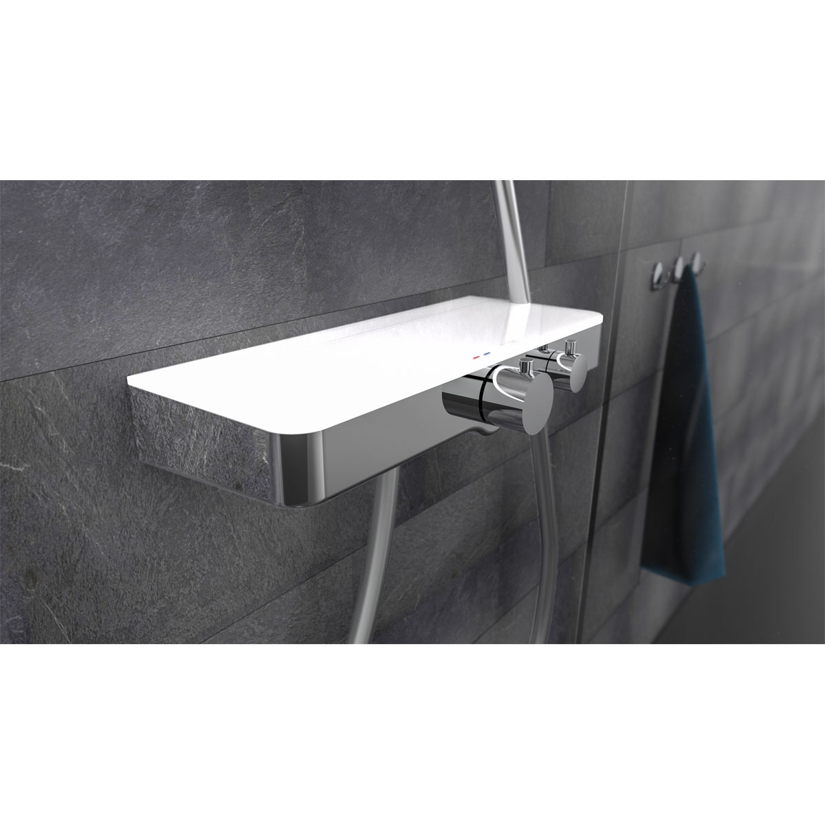 Thermostat-Duscharmatur Ocean chrom/weiß mit Ablage Bild 2