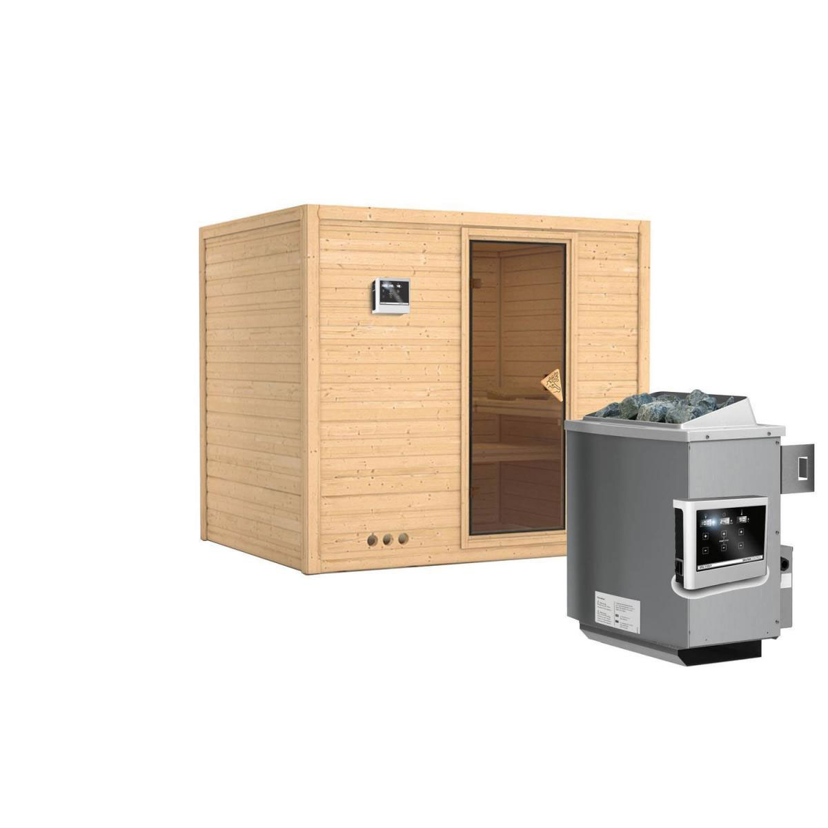 Karibu Massivholzsauna Sonara 3 40 mm 9 kW Ofen externe Strg modern ohne Kranz Bild 2