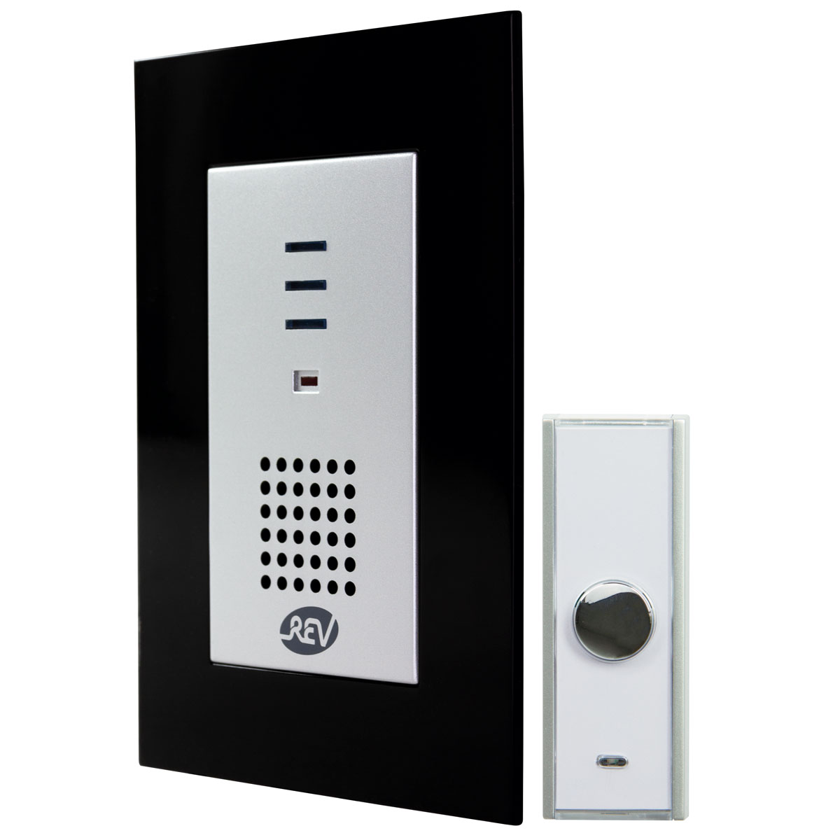 REV Ritter  Funk-Gong mit Taster Design mit 3 blauen LED 8 Melodien 100m sw-si