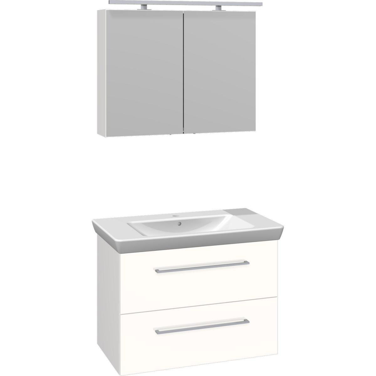 Scanbad Badmöbelset Lotto Medium Waschtisch 85 x 48 cm weiß/weiß hochglänzend