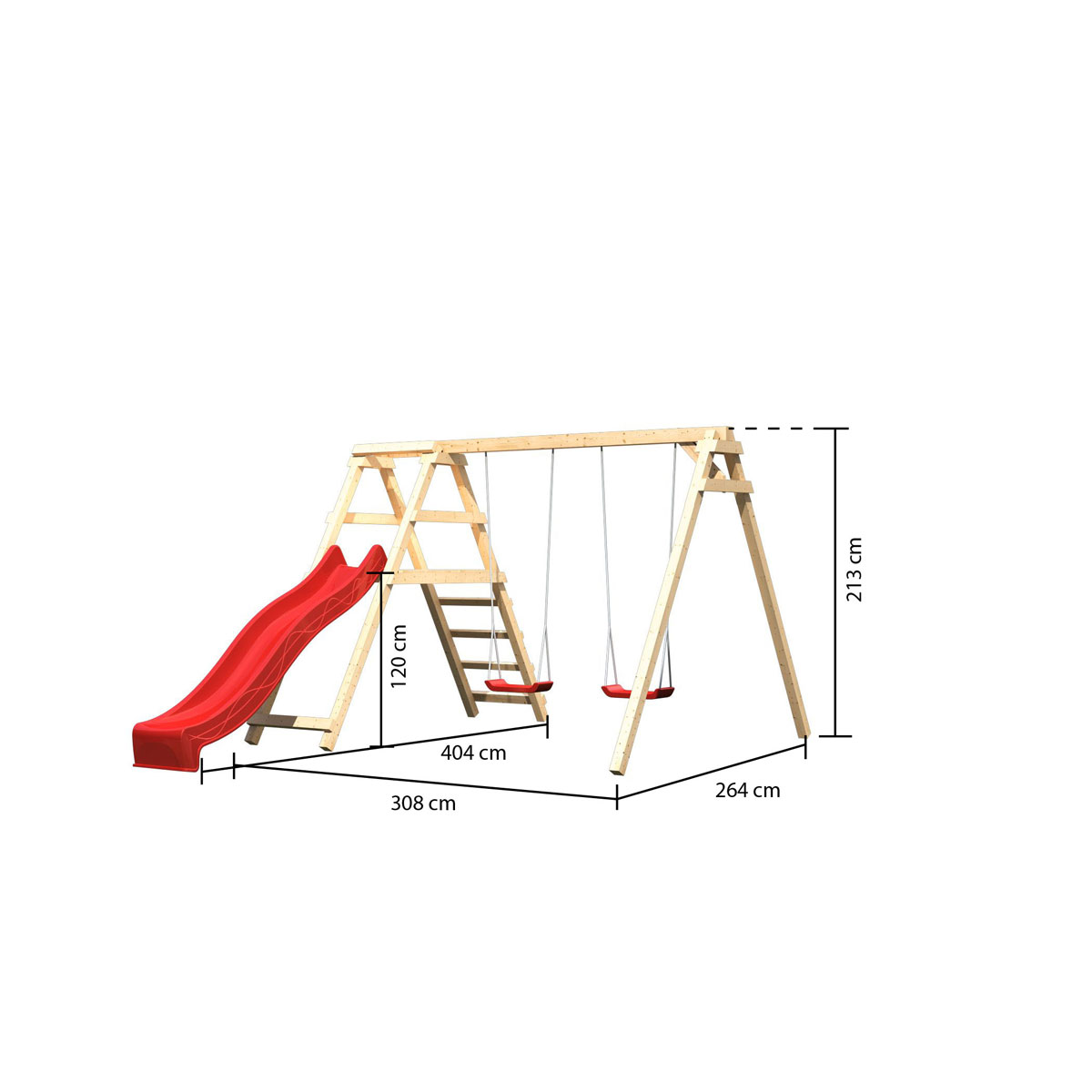 Karibu Schaukelset mit Klettergerüst naturbelassen inkl Rutsche rot Bild 4