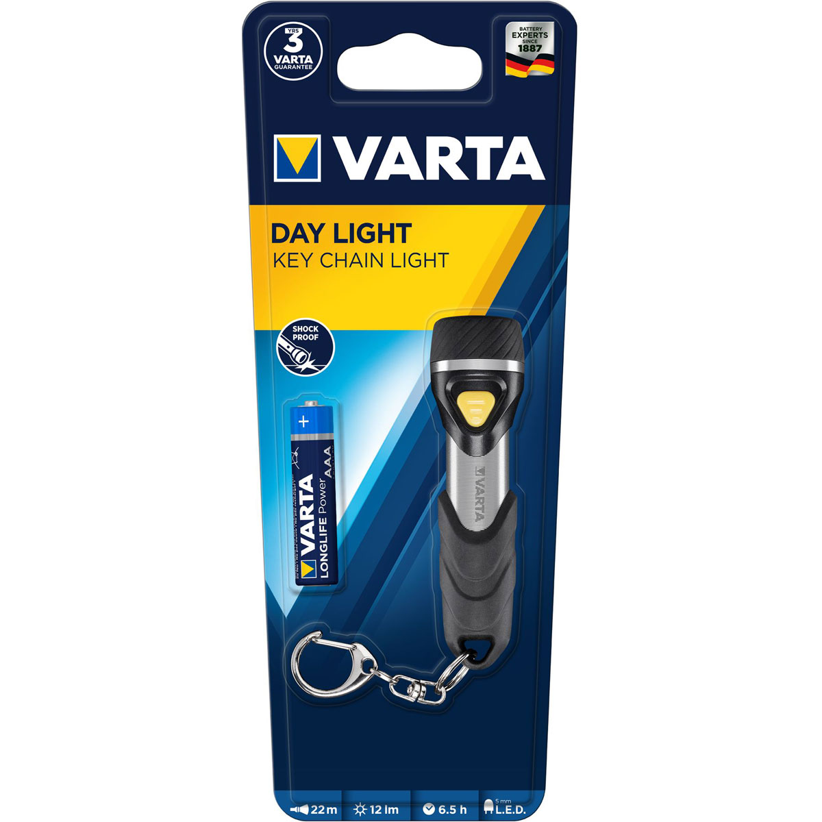 Varta LED-Taschenlampe Day Light Key Chain Light mit Batterien schwarz Bild 3