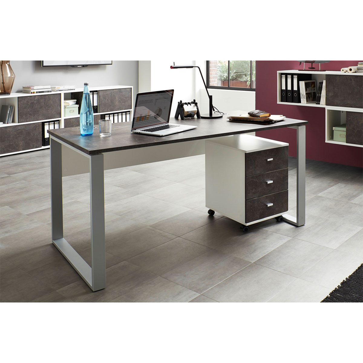 Rollcontainer Sort mit 3 Schubkästen 40 x 57 x 49 cm weiß/Basalto-Dunkel Bild 3