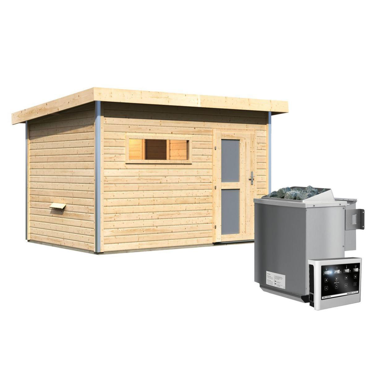 Karibu Saunahaus Skrollan 2 38 mm 9 kW Bio Ofen externe Strg moderne Tür Bild 1