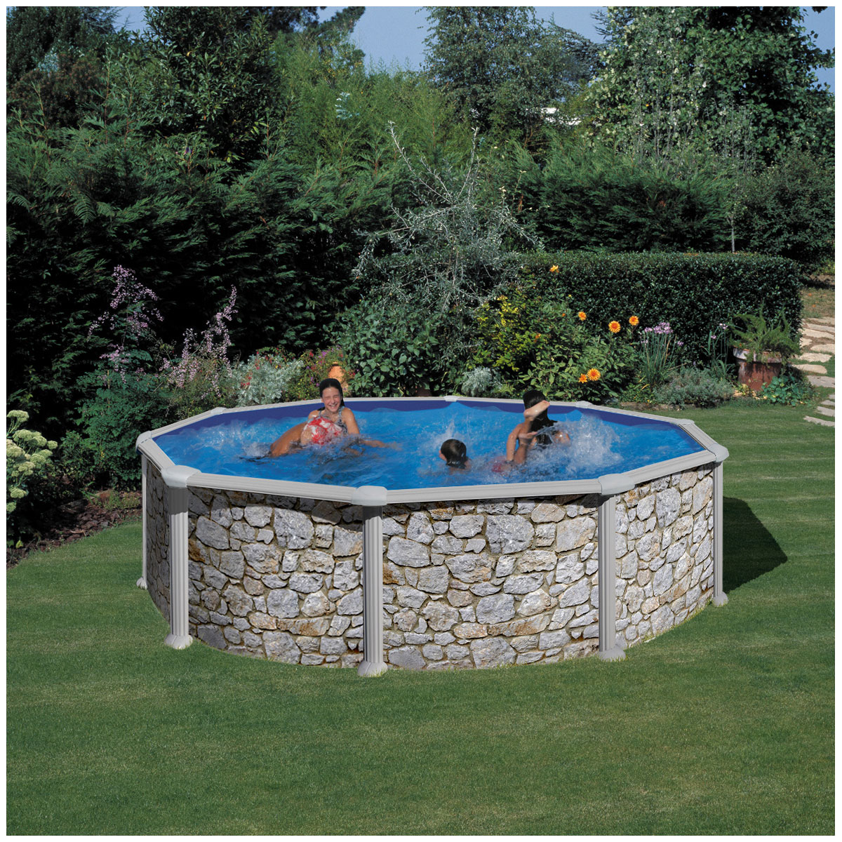 Rundbecken-Set Steinoptik 460 x 120 cm