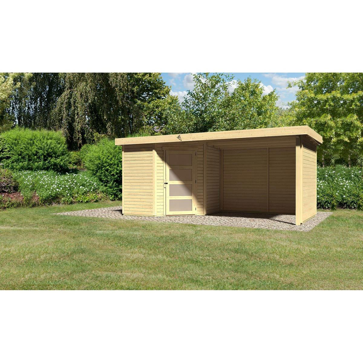 Karibu Gartenhaus Schwandorf 3/5 mit Anbaudach 260 cm und Seiten-/Rückwand 213 x 217 x 218 cm braun Bild 1