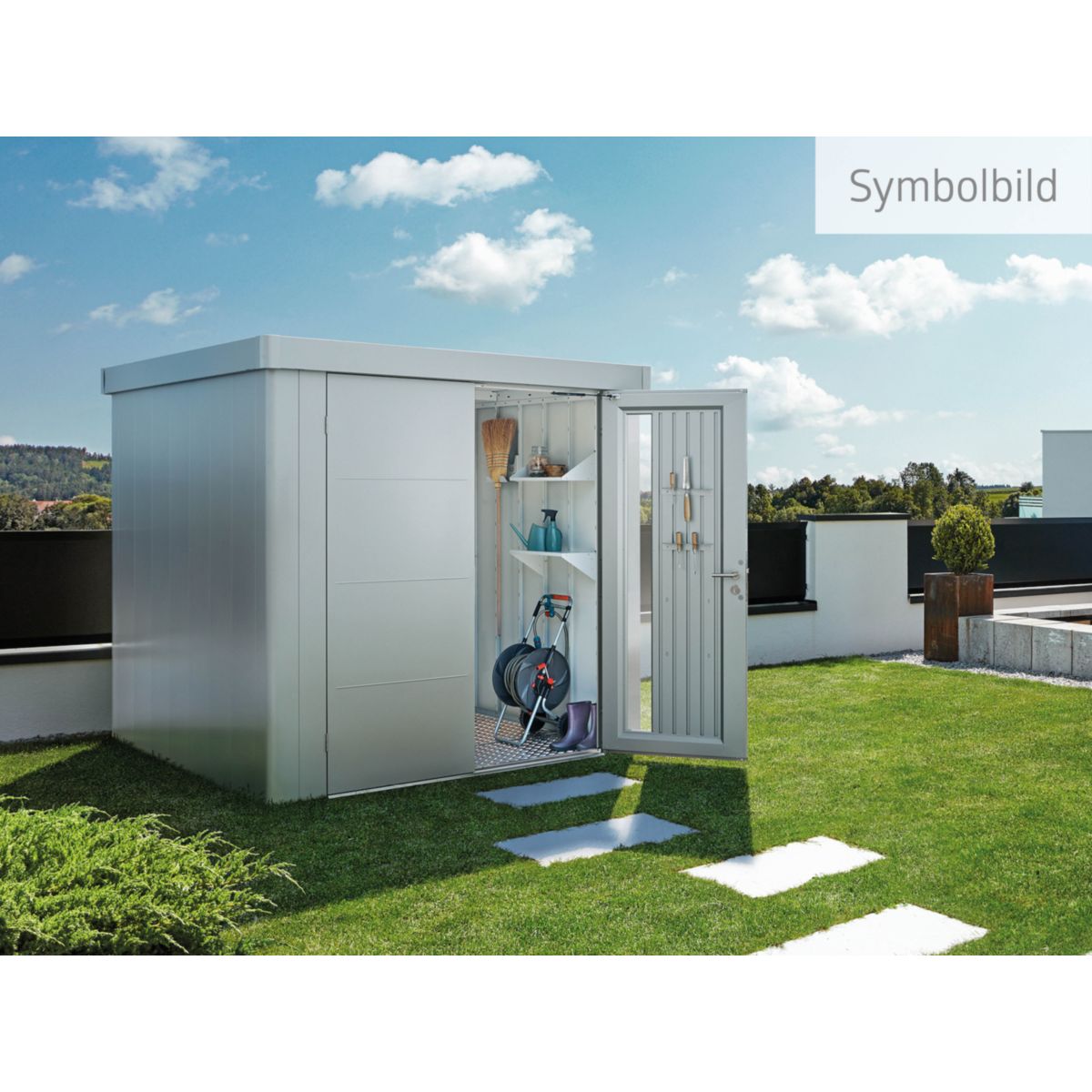 Biohort Gerätehaus Neo 1D Standardtüre silber-metallic Bild 2