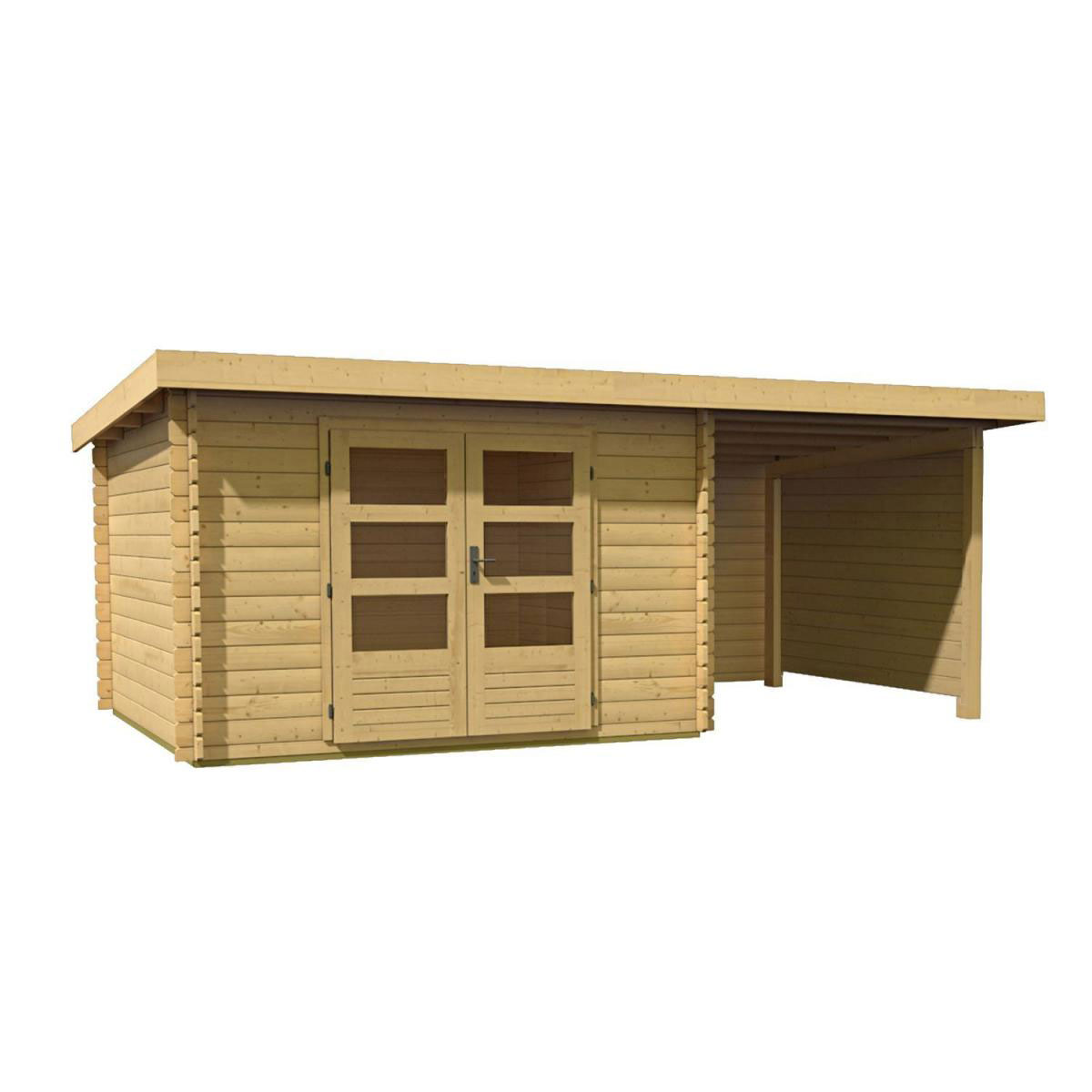 Karibu Gartenhaus Bastrup mit Schleppdach 200 cm und Seiten-/Rückwand naturbelassen 300 x 262 x 202 cm Bild 2